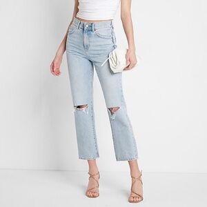 NWT EXPRESS High Waisted Light Wash Ripped Straight Ankle Jeans size 16